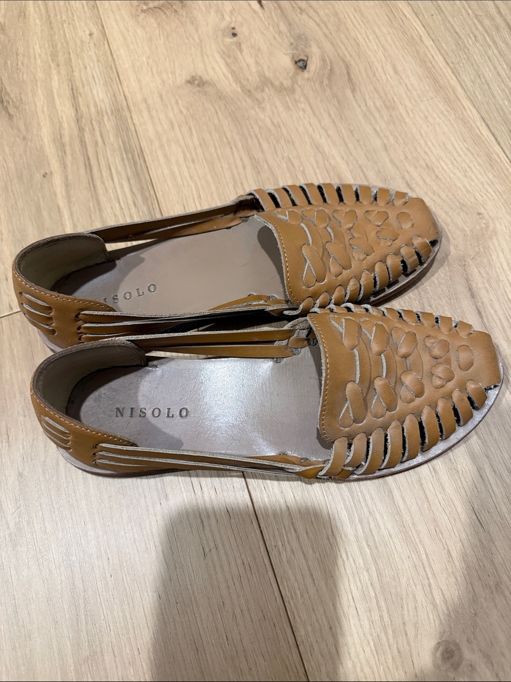 Nisolo Tan Woven Leather Moccasins